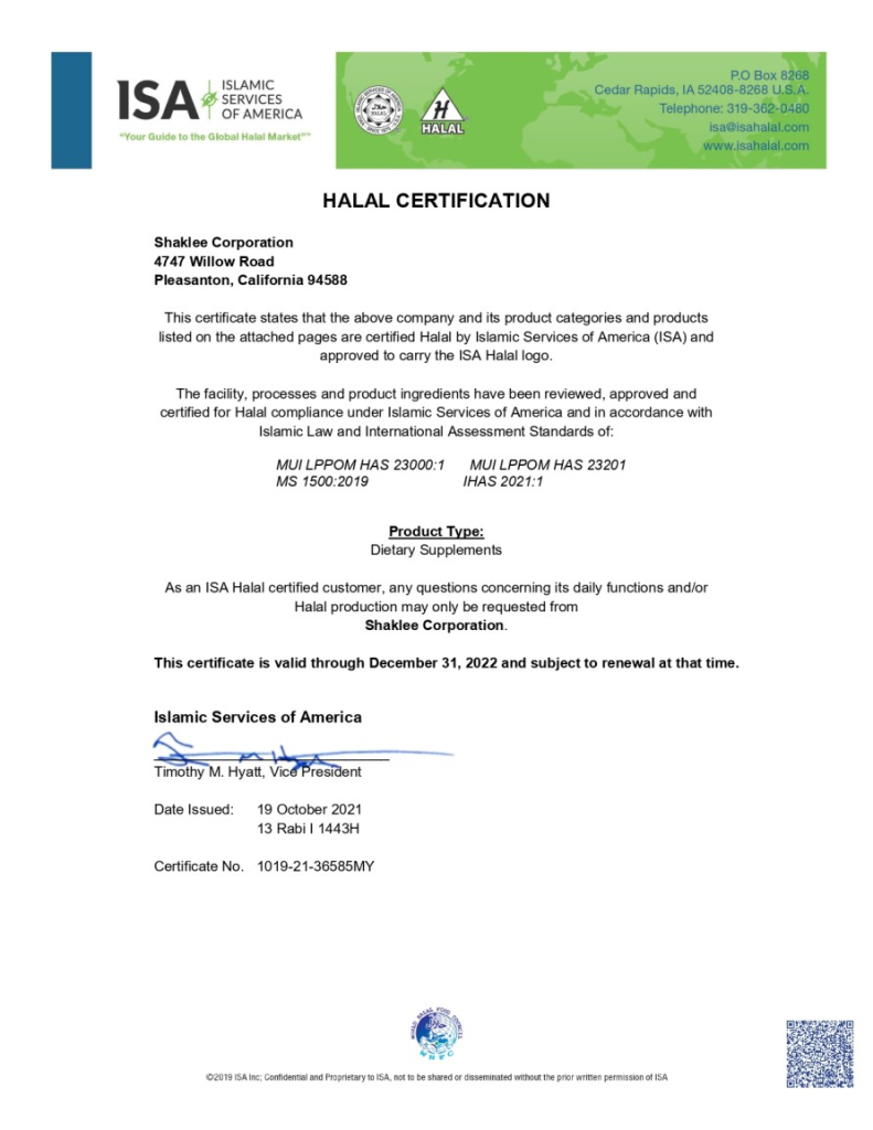 sijil halal vitamin shaklee